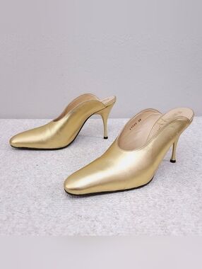 Vintage FREE LANCE Paris Mules Gold Stiletto Pumps EU 38